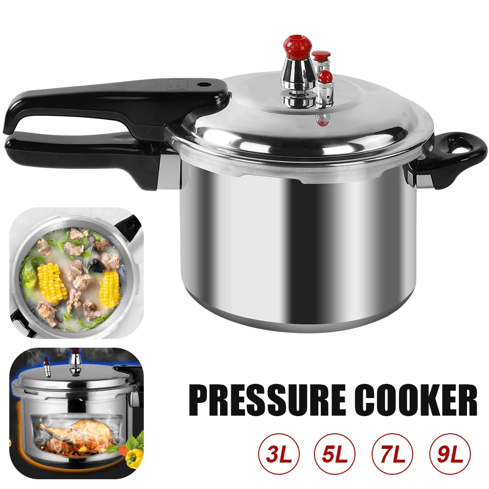 3/5/7/9 Litre Home Dual Handle Aluminum Pressure Cooker Kitchen Catering Cookware, Multifunctional Pressure Cooker Compatible With Induction Cookers And Gas Stoves - Silver - View 1