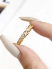 1 chiếc nhẫn cưới Moissanite hai hàng đính kim cương toàn bộ, kiểu dáng cổ điển sang trọng, bằng bạc S925 cao cấp, nhẫn đính hôn, nhẫn hứa hẹn, nhẫn kỷ niệm, quà tặng trang sức cho nữ, quà Giáng sinh. - Nhẫn kim cương moissanite hai hàng tròn đầy đủ - Xem 7