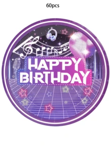 20件/40件/60件套韩式音乐舞蹈女孩生日派对装饰，紫色和粉色K-POP明星生日派对餐盘，甜点盘，蛋糕盘，餐具套装 - C款 - 查看 8