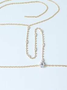 1pc Elegant Women's Rhinestone Body Back Chain, Fashionable Bridal Wedding Party Body Jewelry Accessory, Valentine's Day Gift - Gold - View 4