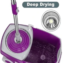 Mopa giratoria y cubo con compartimentos, juego de mopa y cubo con escurridor, mopa giratoria 360° para limpieza de pisos con 6 cabezales de microfibra de repuesto, mango extendido de 61", 2 ruedas - A - Ver 6