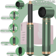 ATOPSKINS 2026 Actualizado Secador de aire caliente 5 en 1 y herramienta de peinado profesional de salón | 5 cabezales intercambiables desmontables + 3 ajustes de temperatura precisos | Rizado automático y multiestilo (Rizado/Ondas/Alisado/Suavizado/Volumen/Rizado hacia adentro/Rizado hacia afuera) - Verde - Ver 2