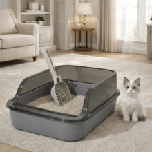 Large Semi-Enclosed Cat Litter Box, Open Top  With High Sides Anti-Splash Design, Double-Layer Detachable Structure For Easy Cleaning, Wide Filter Step To Reduce Litter Tracking, Includes Free Scoop, Practical Indoor & Outdoor Cat Toilet - L - View 9