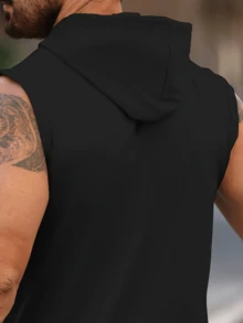 GRDR Men's Casual Solid Color Hooded Vest, Suitable For Outdoor Fitness & Running, Summer - Black - View 7