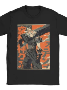 Cloud Strife Vintage Warned Poster Finals Fantasys T Shirts Pure Cotton T-Shirts Round Neck Tees Clothes 3XL - 黑色7 - 查看 1