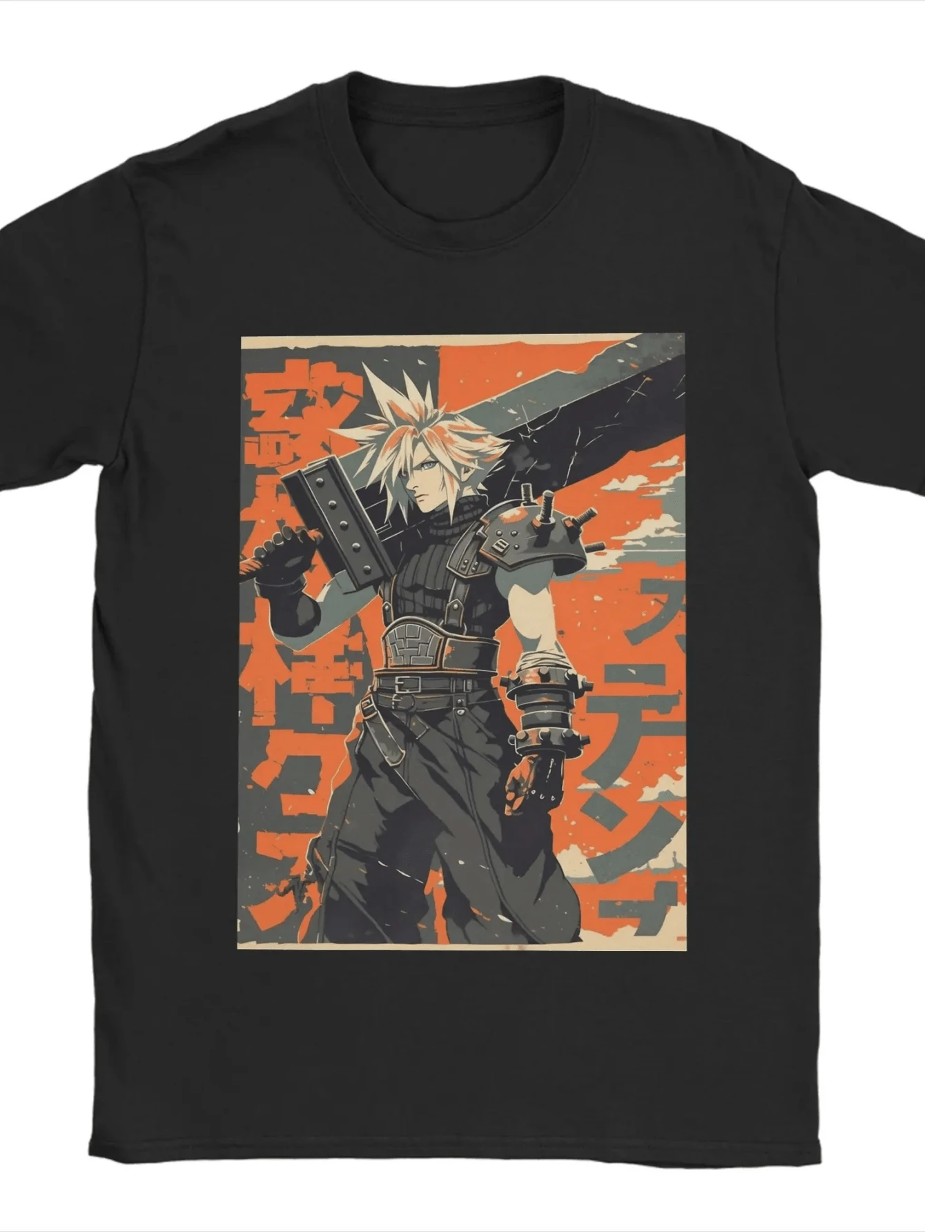 Cloud Strife Vintage Warned Poster Finals Fantasys T Shirts Pure Cotton T-Shirts Round Neck Tees Clothes 3XL - 黑色7 - 查看 1