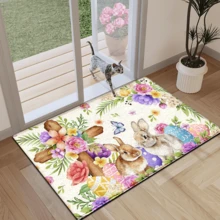 1pc Rabbit Pattern Printed Doormat, Easter Decor, Easter Gift, Plush-Like Material, Absorbent And Easy To Clean, Suitable For Home Decor, Farmhouse, Entryway, Indoor, Room, Kitchen, Dining Room, Small Office/Home Office, Sink, Laundry Room, Doormat, Kitchen Mat, Non-Slip Mat - Multicolor - View 4