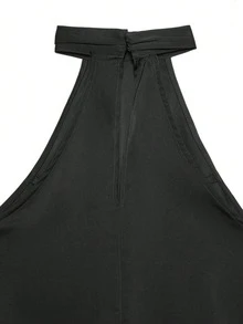 DEEKA Women's Lace Patchwork Halter Neck Casual Blouse, Fashionable & Versatile, Spring/Summer - Black 1 - View 4