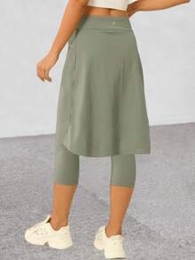 20" Knee Length Women's Tennis Skirts Built In Leggings With Pockets Ideal For Golf & Active Wear - 橄欖綠 - 查看 3