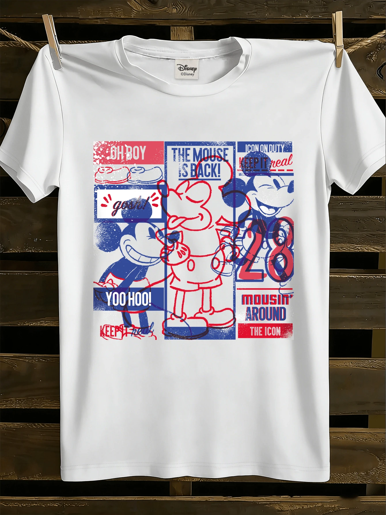 Disney Áo thun phong cách đường phố cổ điển, in logo chuột Mickey, được làm từ chất liệu cao cấp. Áo thun nam cổ tròn tay ngắn. - trắng - Xem 1