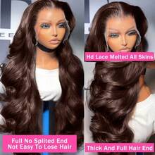 34 Inch Brown 13x6 13x4 5x5 Mixed Hair Density 200% Wavy Lace Front Wig, Brazilian Human Hair Blend Lace Front High Density Wig #4, Suitable For Party, Travel, Birthday, Cosplay, Graduation, Wedding - Brown - View 8