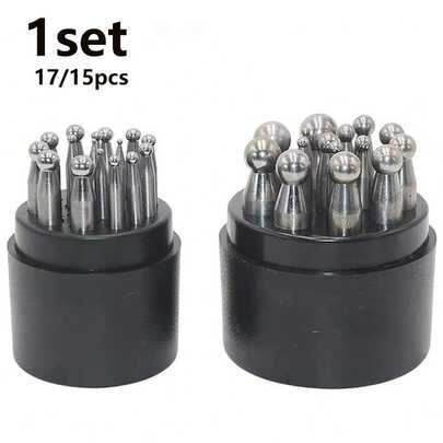 15/17件套珠宝制作工具套装 - 进口圆头锤、高品质钢制圆珠冲头，适用于金属冲压、加工和DIY工艺品制作