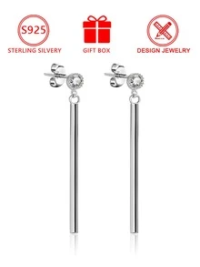 1 件 S925 纯银锆石条形耳坠，简约显脸型耳环，低过敏性，配有精美礼盒，适合日常佩戴 - 銀色 - 查看 10