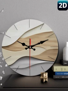 1pc 10-12 Inch Modern Minimalist Wood Grain Texture Large Round Wall Clock, Available In Beige, Brown, Grey And White, Silent Quartz Movement, Battery Operated (AA Battery Not Included) - Multicolor - View 1