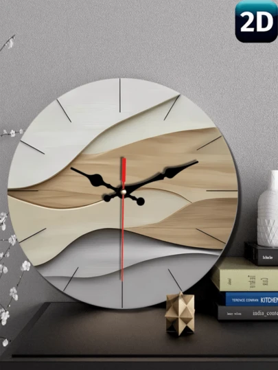 1pc 10-12 Inch Modern Minimalist Wood Grain Texture Large Round Wall Clock, Available In Beige, Brown, Grey And White, Silent Quartz Movement, Battery Operated (AA Battery Not Included)