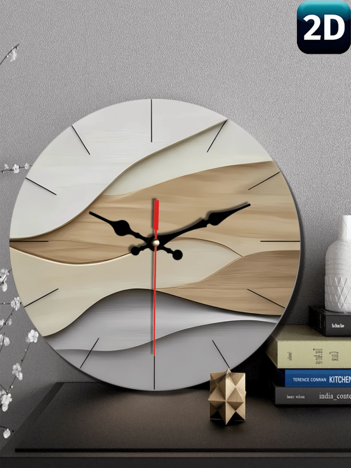 1pc 10-12 Inch Modern Minimalist Wood Grain Texture Large Round Wall Clock, Available In Beige, Brown, Grey And White, Silent Quartz Movement, Battery Operated (AA Battery Not Included) - Multicolor - View 1