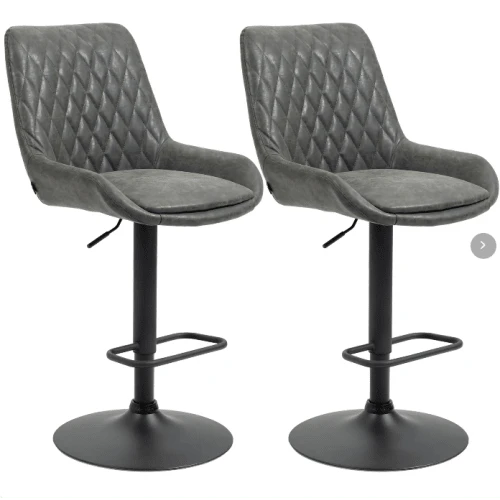 Set Of 2 Height-Adjustable Bar Stools With Backrest, Dark Grey Faux Leather Kitchen Stools For Bar And Kitchen | .De - Grey - View 1