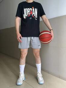 Nike Jordan 印花标志圆领复古美式短袖T恤，黑色 - 黑色 - 查看 6