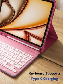 Pink Glitter Keyboard Protective Case, Compatible With Samsung Galaxy Tab And IPad, Redmi Pad SE, With Detachable Wireless Bluetooth Keyboard And Apple Pencil Holder (Apple Pencil Not Included), Ultra-Thin Lightweight Stand Protective Cover, IPad Case - Pink Glitter - View 7