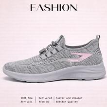 Women's Athletic Shoes, Available In Plus Sizes, Slip-On Design, Lightweight And Breathable Mesh Upper, Slip-Resistant And Shock-Absorbing, Machine Washable, Sporty Style, Tennis Shoes, Perfect For Everyday Wear, Running, Fitness, Travel, And Shopping, Making A Great Women's Day And Mother's Day Gift. - 灰色 - 查看 5