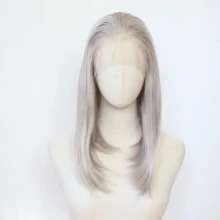 ZigZag Hair 14英寸短款波波头假发，合成蕾丝前白色假发，预先拔毛的自然发际线，耐热纤维高温丝假发，适合女性日常及节日佩戴 - 彩色 - 查看 5