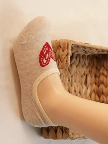 5双装彩色爱心图案时尚女士船袜，防滑舒适，适合春夏穿着，休闲通勤皆宜。 - 彩色 - 查看 4