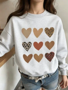 Tween Girl Leopard Heart Pattern Pullover Sweatshirt, Spring And Autumn Long Sleeve Knit Girls Sweatshirt, Tween Girl Clothing - Grey - View 11