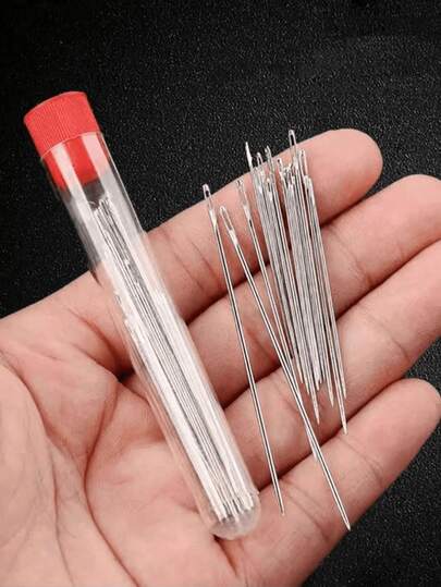 18/30pcs Large Eye Needle Set, Suitable For Home Use, Handcraft Sewing, Elderly Sewing, Quilting, Easy To Thread, Ideal For Delicate Embroidery And Cross-Stitch, Suitable As Back-To-School Gift - Bottle Cap Color Random