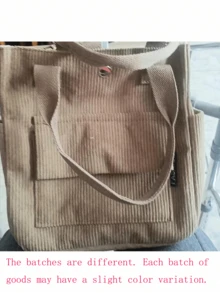 原创灯芯绒多口袋手提包/单肩包，简约多功能学生午餐包，大容量，拉链封口，休闲手提包，复古灯芯绒单肩包，大容量手提包，简约多功能学生背包，午餐包 - 彩色 - 查看 16