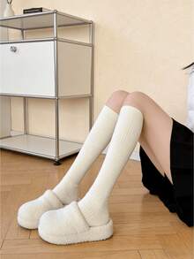 1/3双纯色针织过膝袜，简约学院风过膝袜，女士秋冬长袜 - 彩色 - 查看 6