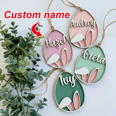 Customizable Easter Basket Tags, Bunny Ear Egg Tags, Goose Easter Basket Tags, Customizable Easter Tags, Easter Goose Tags, Colorful Egg Bunny Tags, Laser Cut Easter Files