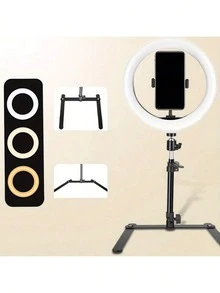 10-Inch Adjustable Brightness LED Ring Light With Hanging Bracket - Includes Adjustable Stand, 3 Lighting Modes, 10-100% Brightness, Suitable For Live Streaming, Photography, Video Recording - Black - View 6