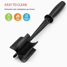 Machacador de patatas y carne, molinillo de carne, resistente al calor, apto para utensilios antiadherentes, mango ergonómico, 28 cm, se puede lavar en el lavavajillas. - Negro - Ver 5