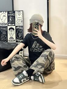 Adidas 阿迪达斯迷彩印花Logo短袖T恤，黑色 - 黑色 - 查看 11