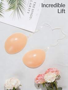 2/1对硅胶胸罩，带肩带，挂脖式隐形胸罩，无肩带硅胶胸罩，婚纱胸罩，乳贴，透气防水胸罩，女士硅胶聚拢胸罩罩杯，流行款式 - 杏色 - 查看 17