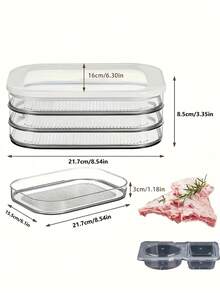 三层冰箱食物收纳盒，密封透明食物保鲜盒，切片食物冰箱收纳盒，防漏可重复使用食物保鲜盒，厨房收纳整理，适用于室内、室外、露营 - 彩色 - 查看 4