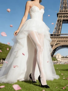 Hochzeitskleid Strumpfhose - Unsichtbar hochglänzend weiß zum Tragen unter dem Kleid, glättet und belebt für einen perfekten Braut-Look - Weiss - Übersicht 2
