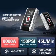 BUPMOVA Jump Starter With Air Compressor, 8000A 150PSI Portable Car Battery Jump Starter (All Gas/10.0L ), Jump Box Portable Jumper Cables LCD Display, 2 Lights - 黑色 - 查看 7