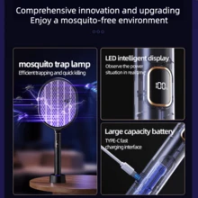 1pc Electric Mosquito Swatter, Rechargeable Household Mosquito Killer, Mosquito Trap & Repellent, Anti-Accidental Touch, LED Smart Display To Monitor Power Status, Comes With Stand For Indoor/Outdoor Use - Home, Bedroom, Kitchen, Office, Patio - Multicolor - View 8