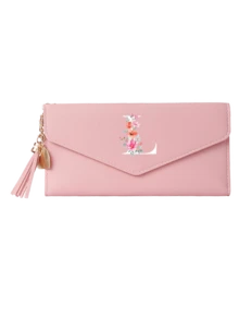 A-Z字母女士长款钱包 - 粉色PU皮革信封式手拿包，多卡位和拉链零钱包，带流苏吊坠，适合日常使用和作为女士生日礼物。钱包、手拿包、腕包、母亲节礼物、邮轮旅行必备，带钱夹。 - 彩色 - 查看 22