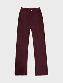 Women's High Waist Glossy PU Leather Wide Leg Pants, Matte Coating, Fashion Versatile, Suitable For Party, Commute, Music Festival, Vacation, Casual Straight Leg Pants, Spring/Summer Essential, Bestseller, Y2K Style, Suitable For Party, Commute, Holiday, Festival, Outdoor Activities, Spring/Summer Wear, Suitable For Tall Women, Outerwear, Black, Trousers - Burgundy - 1 - View 10