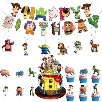 Toy Story Cowboy Birthday Party Pull Flag Spinner Cake Topper Decoration Set