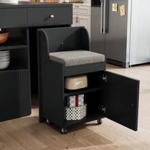 Kitchen Island Table, Side Cabinet With Bar Stool, Kitchen Cabinet With 6 Drawers And Stools, Adjustable Width 140 * 40 (70) * 89 Cm, White And Black - Black - View 6