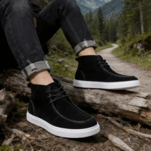 Men's Outdoor British-Style Casual Frosted Leather Thick-Soled Ankle Boots,  New Winter Style, Non-Slip And Breathable Ankle Boots - 黑色 - 查看 4