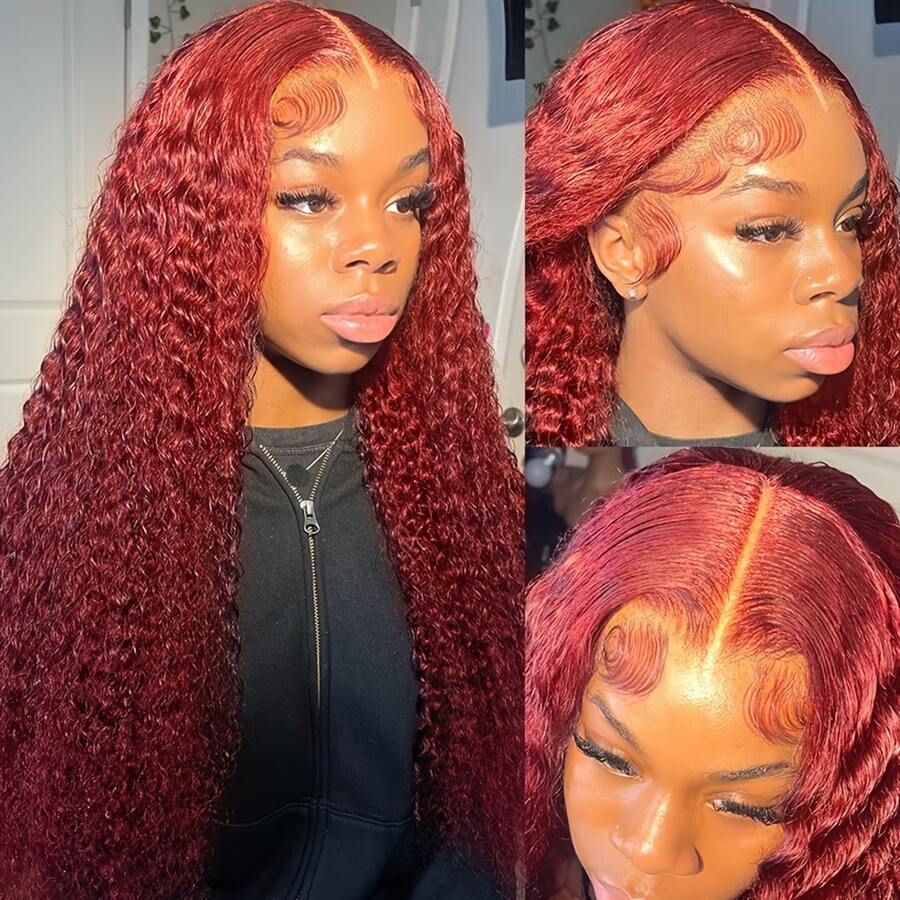 99J Burgundy Human Hair Wigs 13x4 Deep Wave Lace Front Wigs Human Hair Pre Plucked With Baby Hair Wigs Human Hair For Women 180% Density 99j Wigs Human Hair - S99J - View 1