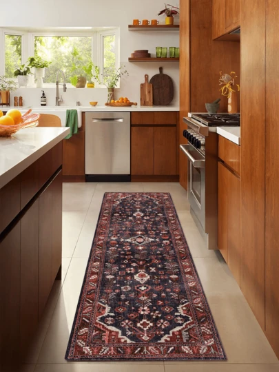 1pc Vintage Persian-Bohemian Floral Pattern Area Rug/Carpet/Door Mat/Runner, Soft Washable Rug For Bathroom, Kitchen, Entryway, Hallway, Bedroom, Living Room, Versatile Home Decor