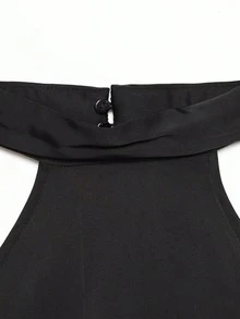 DEEKA Women's Lace Patchwork Halter Neck Casual Blouse, Fashionable & Versatile, Spring/Summer - Black 1 - View 5