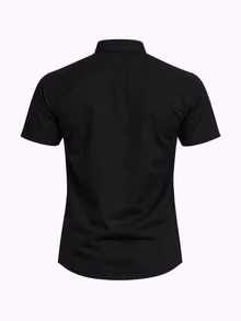 Set Of 2 Henley Short-Sleeve Mandarin Collar Shirts, Slim Fit, Comfortable, Casual, Elegant, High Quality - 黑色和藍色M - 查看 3