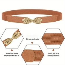 1/2/4pcs Minimalist Leaf Buckle Elastic Waist Belt, Versatile For Dresses, Waist Cincher - Multicolor - View 8