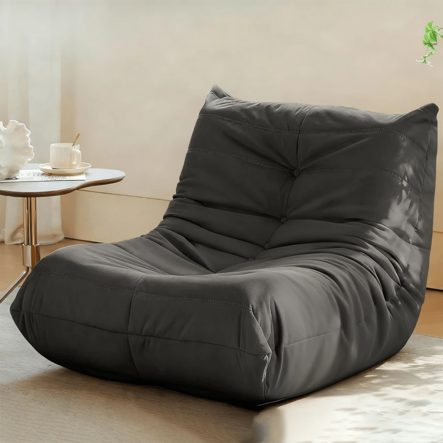 Corduroy Single Sofa Chair, Bean Bag Chair, Living Room Lazy Sofa. Soft And Comfortable Caterpillar Design With Ergonomic Construction. Sleek Armless Style Featuring Elegant Button Detailing. High-Density Memory Foam Filling. Non-Slip Base. No Assembly Required. Suitable For Living Rooms, Bedrooms, And Apartments(Gray). - 灰色 - 查看 1